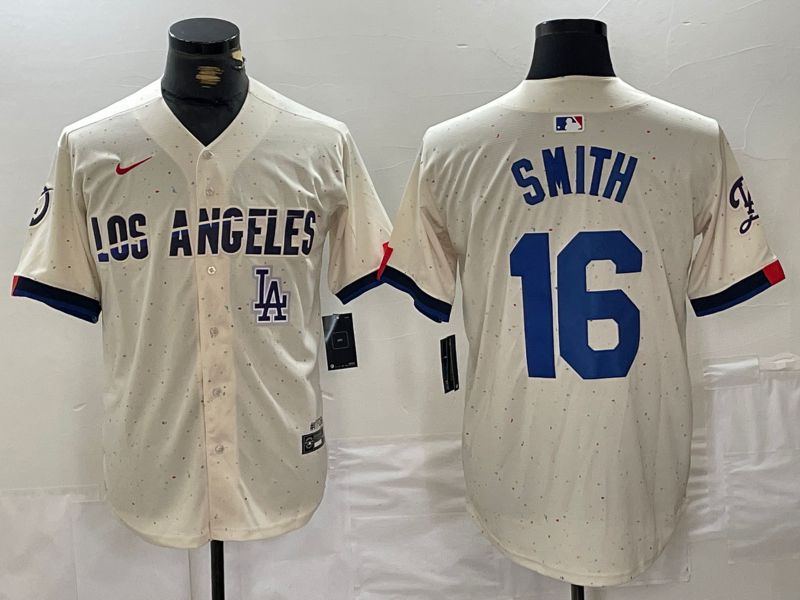 Men Los Angeles Dodgers #16 Smith Cream Fashion Nike Game MLB Jersey style 5